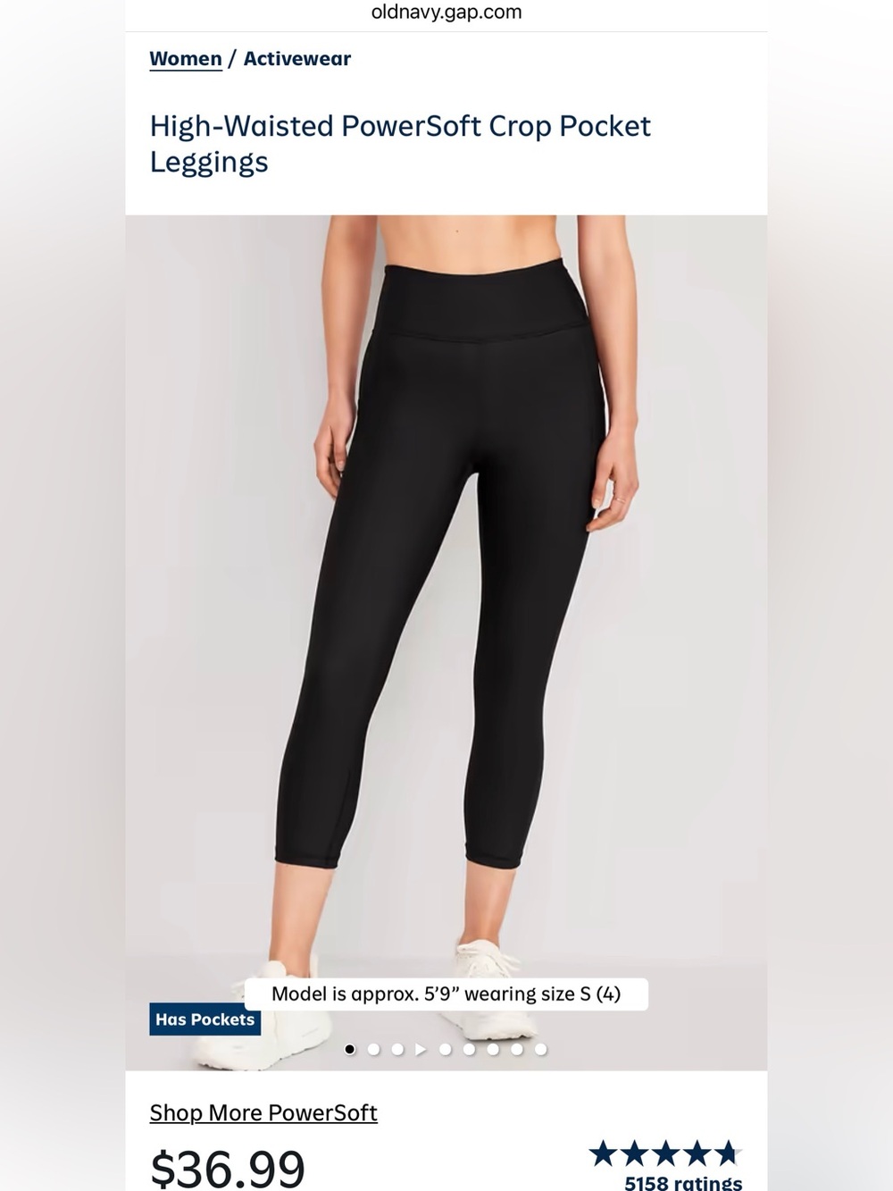 NWT! Old Navy High-Waisted PowerSoft Crop Pocket Leggings Black Jet XL
